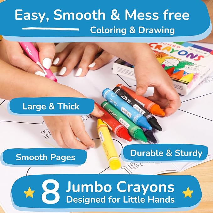 Coloring Books for Toddlers 1-3 with Large Pages & Crayons for Toddlers 1-3, Boys Coloring Book Set Featuring Letters, Numbers, Shapes, Animals & Food Activities, 2 Year Old Workbook Set in Blue Box
