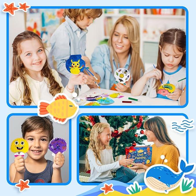 Eleanore's Diary Kids Sea Shell Painting Kit, Glow in The Darkness Painting Crafts for Boys Girls, Creative Art Activities Toys Gifts for Age 3 4 5 6 7 8 9 10 11 12 Year Old Birthday Holiday Party