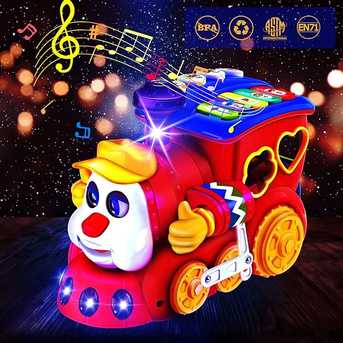 Baby Toys for 2 Year Old Boy Girl Gift Musical Train Baby Toys 18-24 Months,Early Educational Learning Montessori Kids Toys with Blocks/Light Toddler Christmas Birthday Gifts for 2 3 Year Old