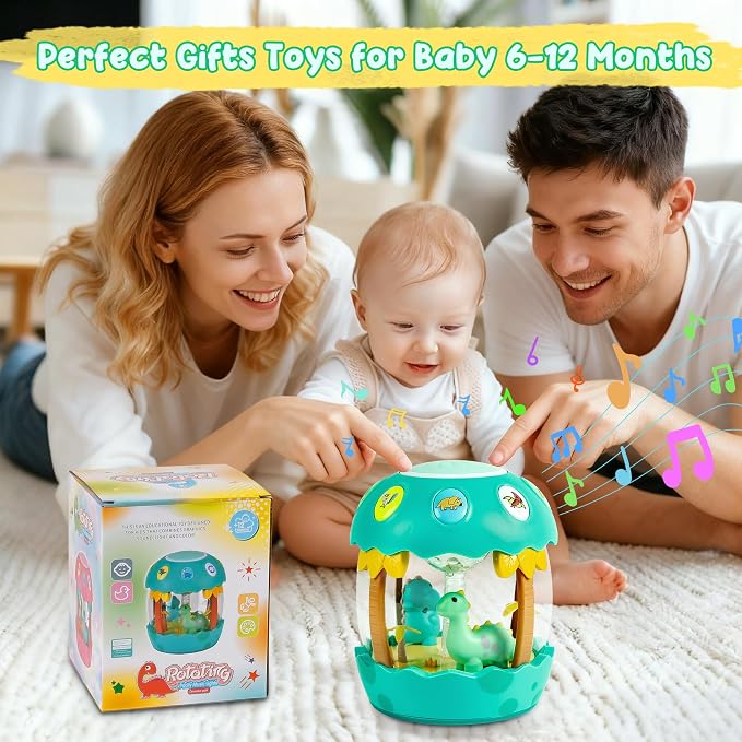 M SANMERSEN Baby Boy Toys, Dinosaur Rotating Light Up Musical Baby Toys for 12-18 Months Newborn Infant Crawling Tummy Time Toys, Birthday Easter Gifts for Baby Boys- Green