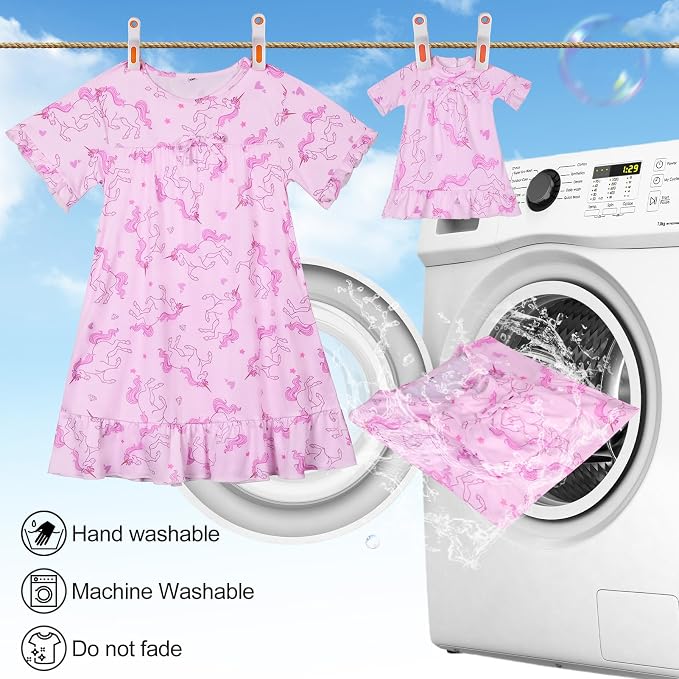 MHJY Matching Girls & Doll Nightgowns Vintage Short Sleeve Sleepwear Pajamas Dress for Girls and 18" Girl Doll
