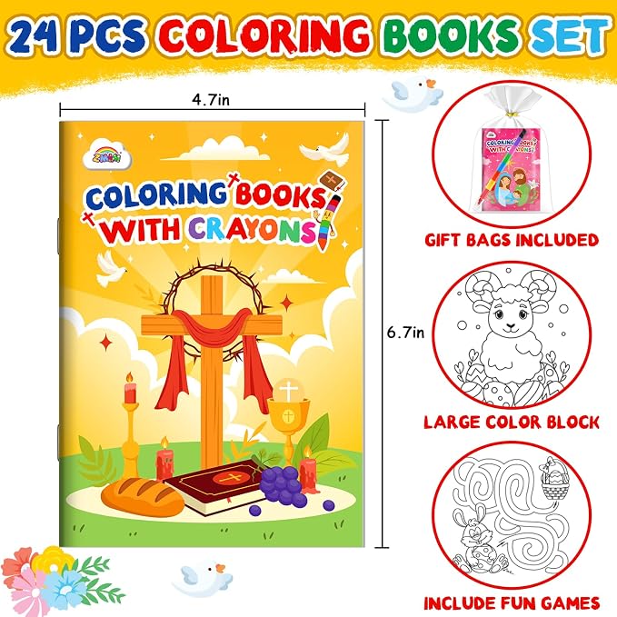 ZMLM 24 Pack Christian Coloring Books for Kids with Crayons,Party Favors for Kids 4-8, Goodie Bags Stuffers for Toddlers, Classroom Prizes Birthday Return Gifts (Christian)