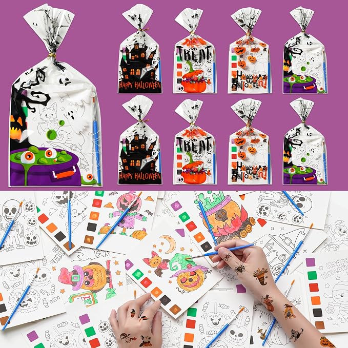 Halloween Party Favors for Kids, 120Pcs Water Coloring Books & 320Pcs Temporary Tattoos Bulk for Goodie Bags Stuffers Classroom Prizes Halloween Trick or Treat Crafts for Kids Party Supplies