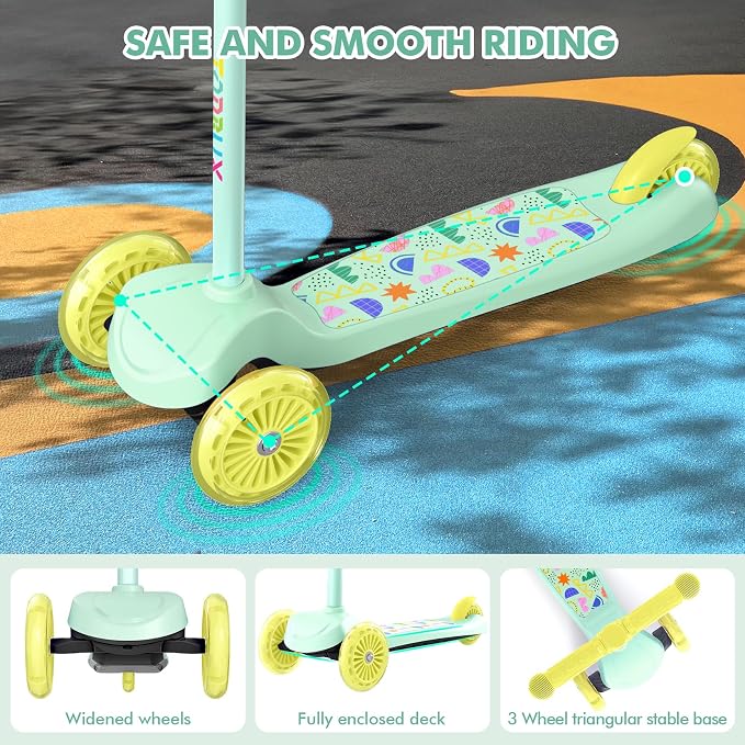 TONBUX Kids Scooter for Ages 3-5, Toddler Scooter with Light-Up Deck and Wheels, Adjustable 4-Level Height 3-Wheel Scooters for Kids, Lean-to-Steer Design