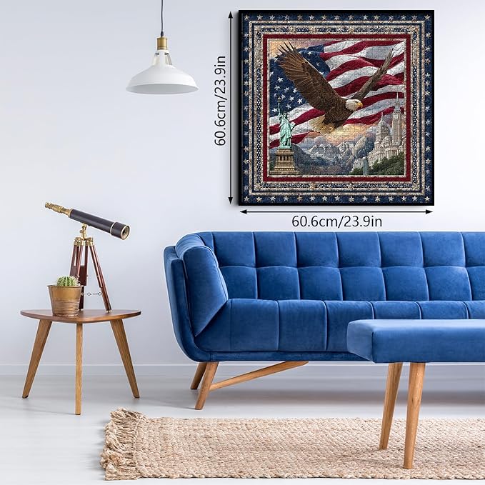 PICKFORU Eagle Puzzles for Adults 1000 Pieces, American Flag Jigsaw Puzzles Quilting Art, Difficult Challenging Impossible Embroidery Puzzle