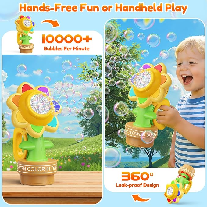 Yunaking Bubble Machine Wands Kids Toys: Remote Control Bubble Gun Rechargeable Bubbles LED Light Outdoor Toys for 3 4 5 6 7 8 Girl Boy Toddler Party Wedding, Gift for Birthday Easter Valentines Xmas