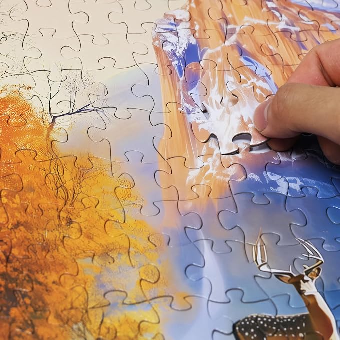 Think2Master Cabin by the Falls 1000 Pieces Large Format Jigsaw Puzzle: 13+, Teens, Adults & Families. Scenic Autumn Mountain Landscape with Log Cabin, Waterfall. Great Gift. Size: 26.8” X 18.9”