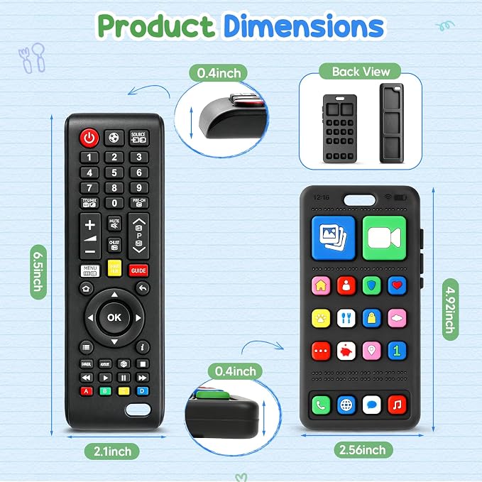 2 Pack Baby Teething Toys 3-6 6-12 Months, Sensory Silicone Phone and Remote Teether Toys for Teething Relief, Infants Newborn Chew Toys 6-18 Months for Sucking Needs, Shower Birthday Gifts