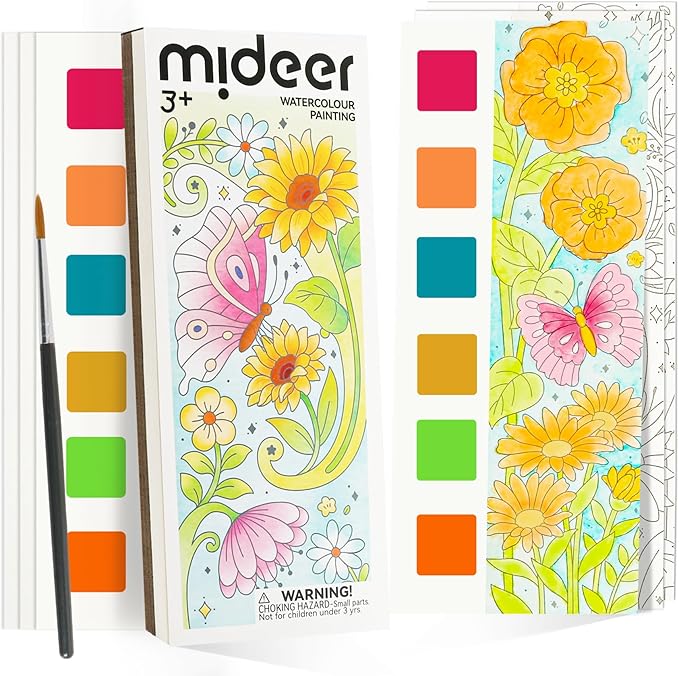 Watercolor Painting Coloring Books Pocket Watercolor Paint Bookmarks, Mess Free Paint with Water Set, Travel Class Activities Art Party Favors Exchange Birthday Gifts for Kids