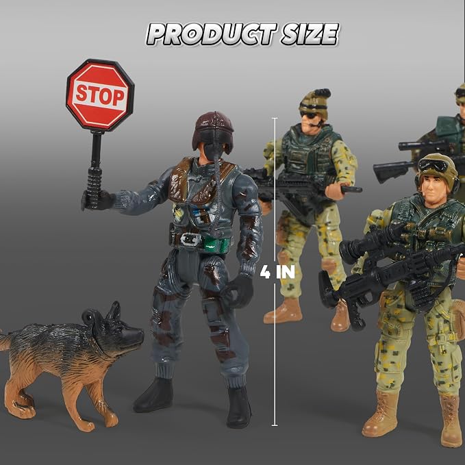 JOYIN 16 PCs Army Men Playset with 12 Realistic Army Ranger Men Action Figures and Weapon Gear Accessories, Military Soldiers Action Figures Playset, Gift for Boys 3 4 5 6 7 8
