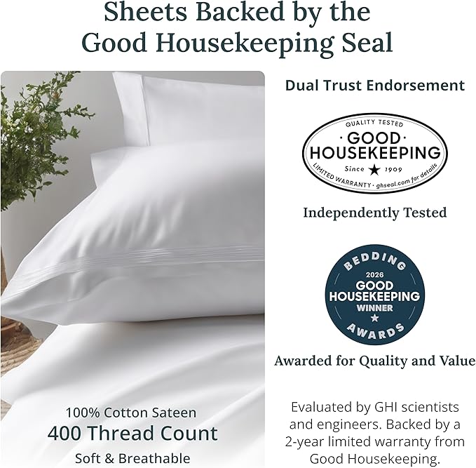 California Design Den Soft Twin XL 100% Cotton Sheet Sets, 400 Thread Count Good Housekeeping Award Winner, Silky Smooth Sateen Weave, Refined Twin XL Bed Sheet Set - Pink