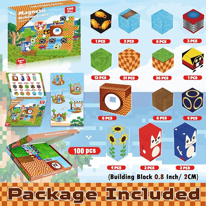 ToyUnited Magnetic Blocks, 100PCS Magnetic Building Blocks, STEM Building Game Montessori Sensory Toys for Kids Boys Girls Ages 3 4 5 6 7 8 9 10+ Holiday Birthday Gifts