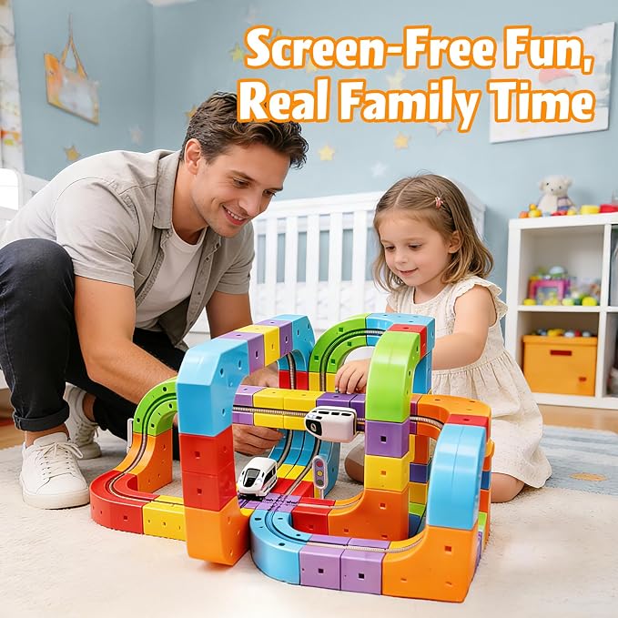 Electric Train Set for Kids 3–8, 121PCS/2 Car, 3D Infinity Racer Magnetic Train Sets with Motorized Train, STEM Building Train Tracks for Creative Learning, Electric Train Set Gift for Boys and Girls