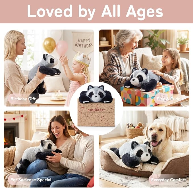Niuniu Daddy 25" 5lb Raccoon Weighted Stuffed Animal forKids and Adults, Soft Sensory Plush Body Pillow for Calming Support, Large Animal Toy for Everyday Comfort