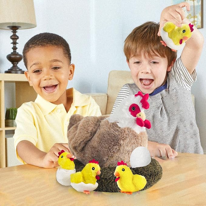 Youthfuljive 9 in 1 Chicken Stuffed Animal Set, Stuffed Chicken Plush Toy Egg Laying Hen with Zipper and Baby Chicks Plush Chickens Eggs and Coop Chicken Toys for Kids Girls Boys Birthday