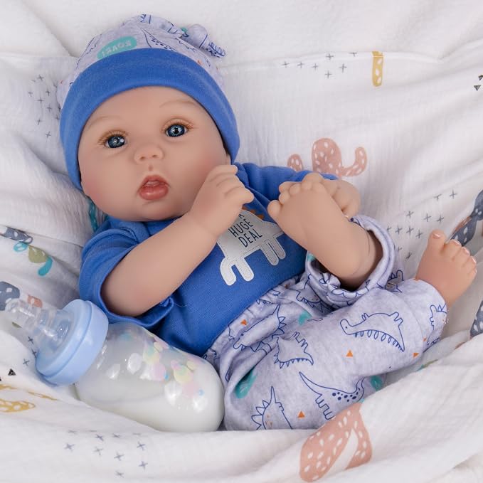 Milidool Lifelike Reborn Baby Dolls Boy - 18-Inch Baby Soft Body Realistic-Newborn Baby Dolls Cloth Body Real Life Baby Dolls with Toy Accessories for Kids Age 3 4 5 6 7 +