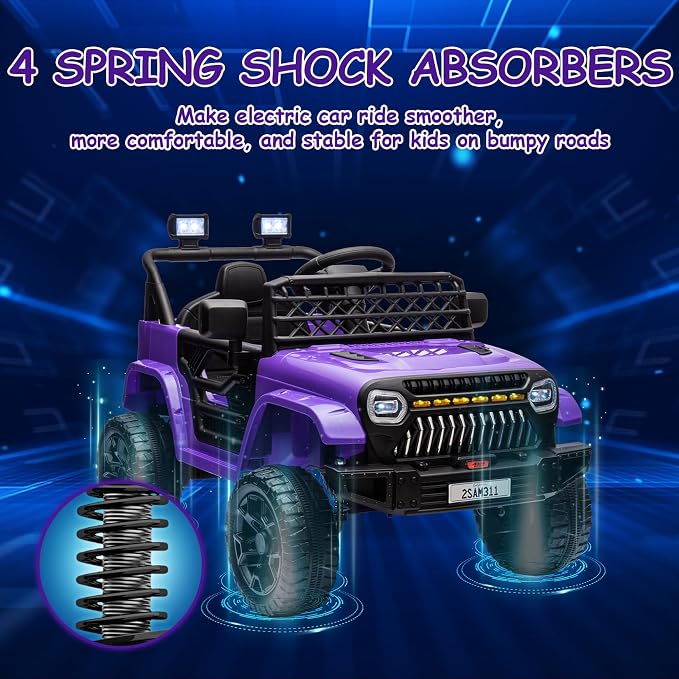 GarveeLife 12V Kids Ride On Truck Electric Vehicle Battery Powered Car Toddles Ride On Toy for Boys Girls with Remote Control, 4-Wheel Suspension, Battery Display, LED Lights, Music, Purple