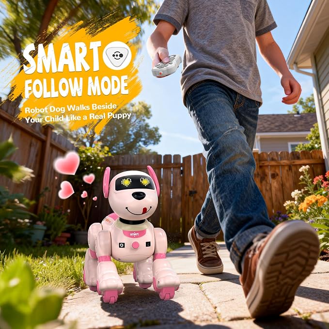 anysun Robot Dog Toy for Kids, Programmable Remote Control Robot Puppy with Follow Up & Touch Sensors, Dancing & Singing, Smart Stunt Robot Pet, Interactive Robotic Dog for Kids (Pink)