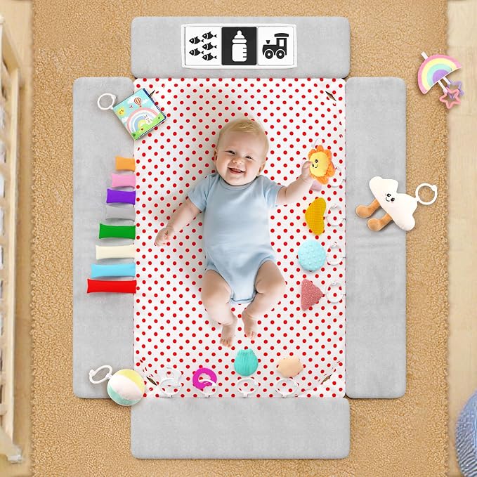 Baby Play Gym Mat Tummy Time Mat with 5 Detachable Activity Center Newborn Infant Babies Boy Girl Gifts for Babies Toys 0-3-6-12 Months Newborn Infant Babies Essentials Gift