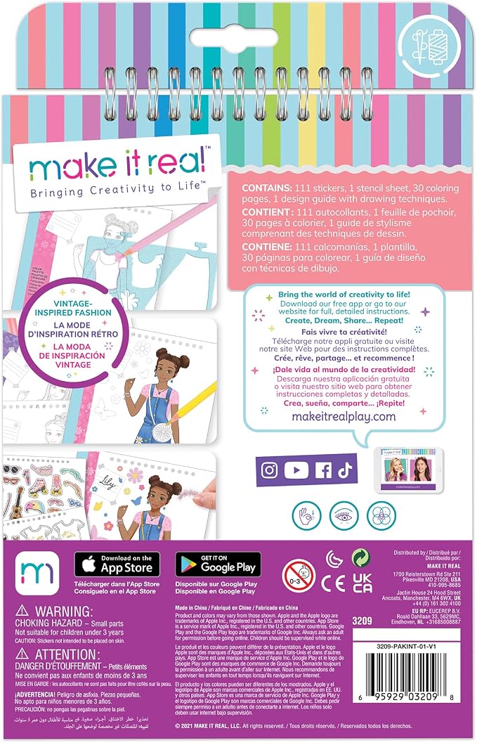 Make It Real - Fashion Design Sketchbook: Blooming Vibes - Kids Fashion Design Kit - Coloring Book for Girls 6-14