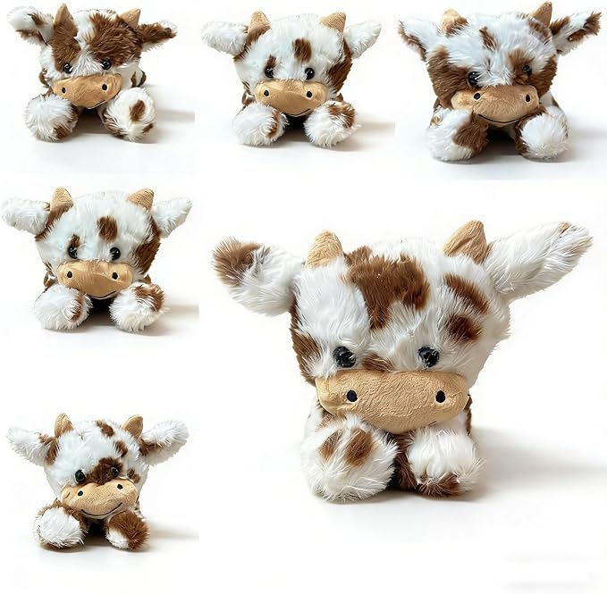 Cute Cow Plush Stuffed Animal Doll Toy 10 inch for Girls Boys One Pieces（Each one has a Different Pattern） (Cow pa bd Brown