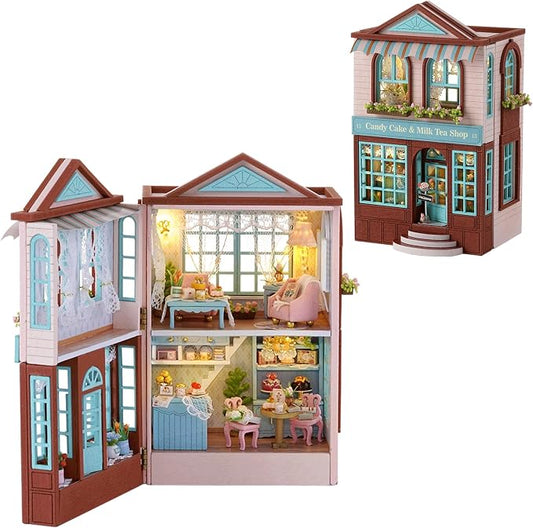 Flever Dollhouse Miniature DIY House Kit Creative Room with Furniture for Romantic Valentine's Gift (Manxing Dessert Shop)
