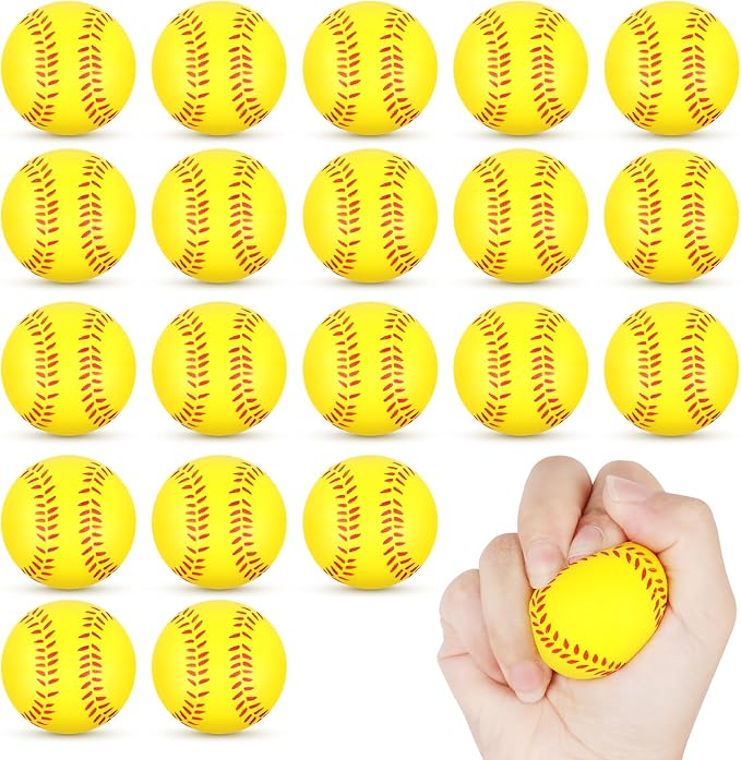 20 Pieces Mini Softball Stress Balls, Softball Foam Sports Balls Small Squeeze Anxiety Bulk Toy Ball for Kids Softball Birthday Party, School Carnival Party Supplies (Yellow)