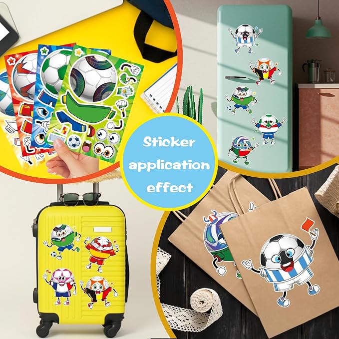 24 Sheets Soccer Stickers for Kids, Make a Face Stickers, Make Your Own Sticker, Goodie Bag Stuffers, Football Gifts, Soccer Party Favors, Classroom Teacher Reward Educational Toy Art Craft