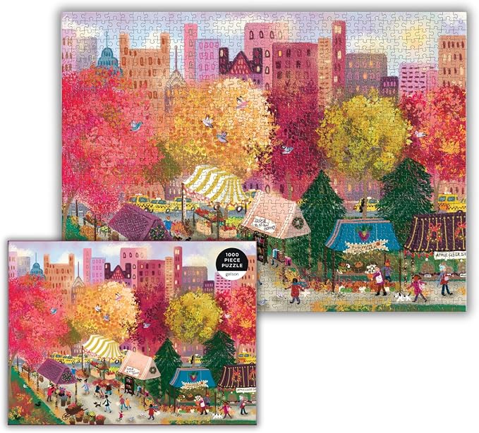Galison Autumn at The City Market – 1000 Piece Puzzle Fun and Challenging Activity with Bright and Bold Artwork of A Fall Day at A Farmer’s Market for Adults and Families