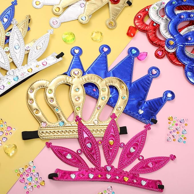 Yaomiao 22 pack DIY Crowns Set Include 12 Pcs Foam Princess Crowns and 10 Pcs Diamond Sticker for Kids