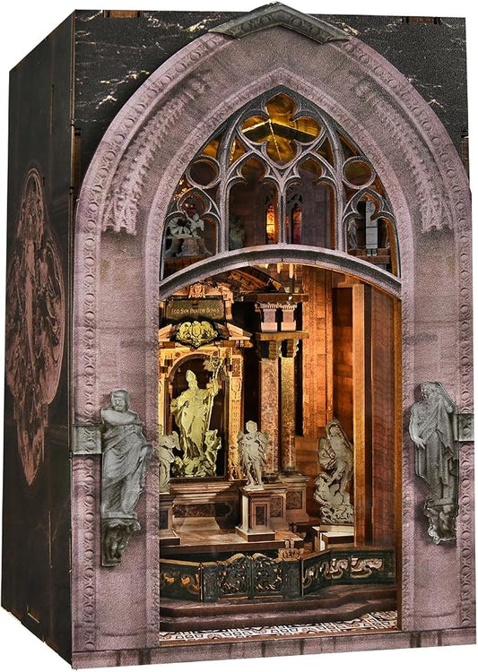 CCCDF DIY Dollhouse Kit, Gothic Architecture Miniature with Dust Cover, Easy Assembly Wooden Craft for Adults Bookshelf Decor (Duomo di Milano)