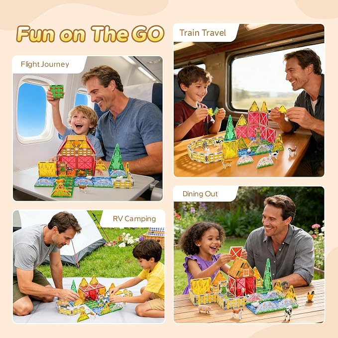 Farm Magnetic Tiles Toys 2026 3D STEM Educational Toys with Animals, Montessori Learning and Playing Toys for Kids, Preschool Toddlers Magnets Building Set, Ideal Gift for Boys Girls Ages 3-5 4-8 5-7