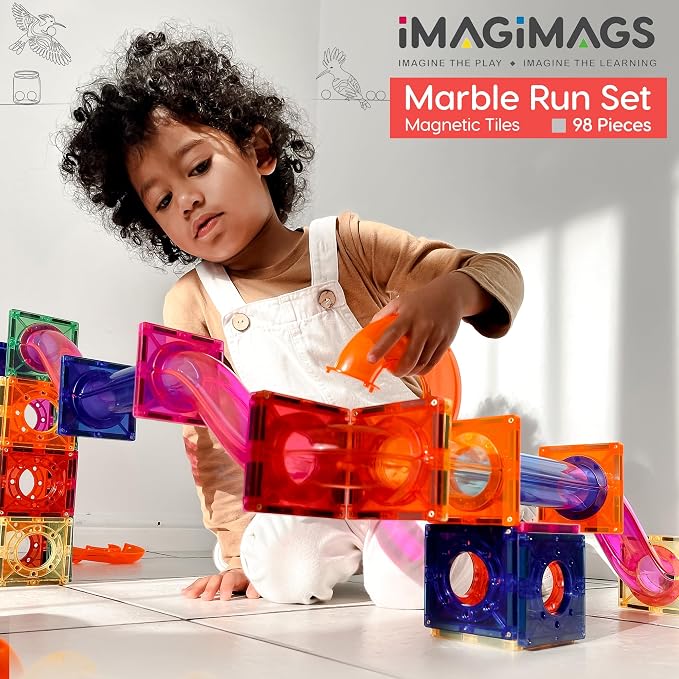 Magnetic Building Tiles, 98 Piece Marble Run Set for Boys Girls Kids, Educational Creative Learning Activity Building Block Toddler Toys, STEM, Children Ages 5 Years +