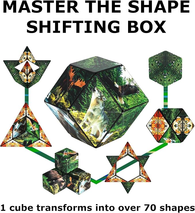 Shashibo Sensory Fidget Toy for Adults & Kids, Stress Relief Fidget Toy for Adults, Teens & Kids, Cool Fidget Toys for Desk, Classroom Must Have, Sensory Shape Shifting Cube, 100+ Possible Shapes