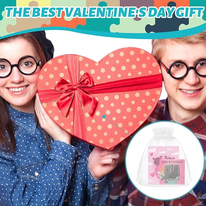 Gemscream 24 Pcs Valentine's Day Metal Puzzles Gifts Box with Cards for Teen Bulk 3D Wire Puzzle Metal Brain Teaser Puzzles Valentine Party Favors for School Classroom Exchange Prize Mind Challenge