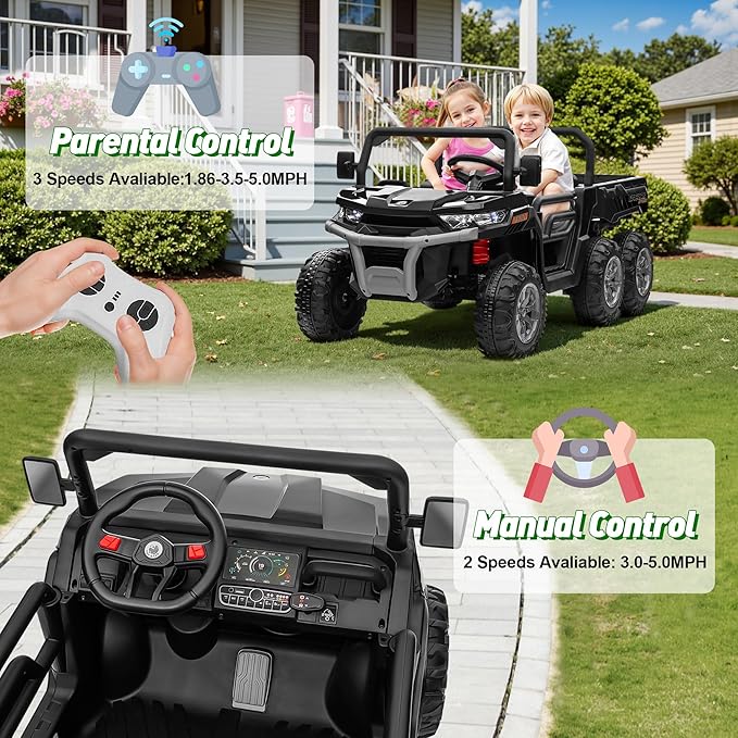 24V Ride On Dump Truck Car for Big Kids 2 Seater XL, 4WD 6-Wheels Battery Powered Ride On Toy with Remote Control, 800W Powerful Motors, Dump Bed & Shovel, Electric UTV for Boys Girls