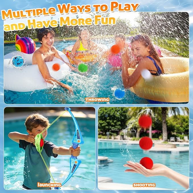 25Pcs Reusable Water Balloons with 2pcs Bow and Arrow for Kids, Pool Beach Water Fight Equipment for Boys and Girls, Outdoor Summer Toys for Kids Ages 3-12