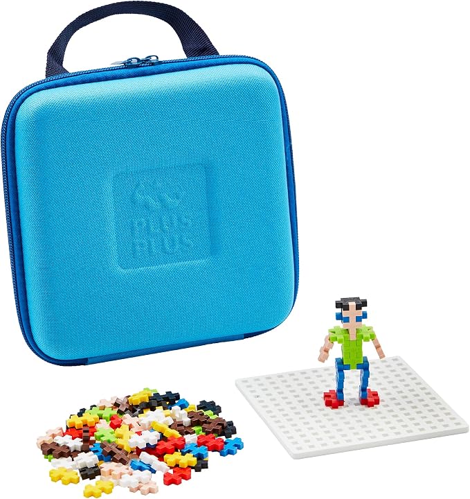 PLUS PLUS Building Set with Travel Case, 3D Puzzle Open Ended Stem Toy for Kids, 100 Mini Interlocking Pieces, 1 White Baseplate