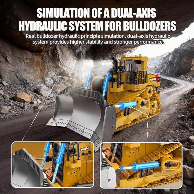 RC Bulldozer Toy with Metal Blade, Light and Sound, 9CH 2.4GHz Remote Control Construction Truck, Tractor Dozer Toys for Boys Kids Ages 3-12 Year Old, Christmas Birthday Gifts