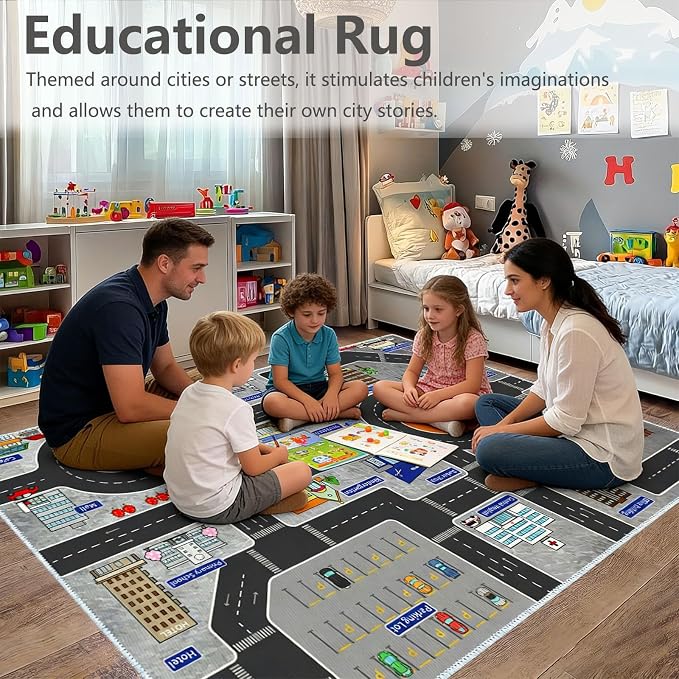 Kids Rug Play Mat Great for Playing with Cars and Toys,Educational Kid Road and Traffic City Life Carpet,Children Baby Fun Throw Rug for Bedroom Play Room,31X47Inch/80X120CM