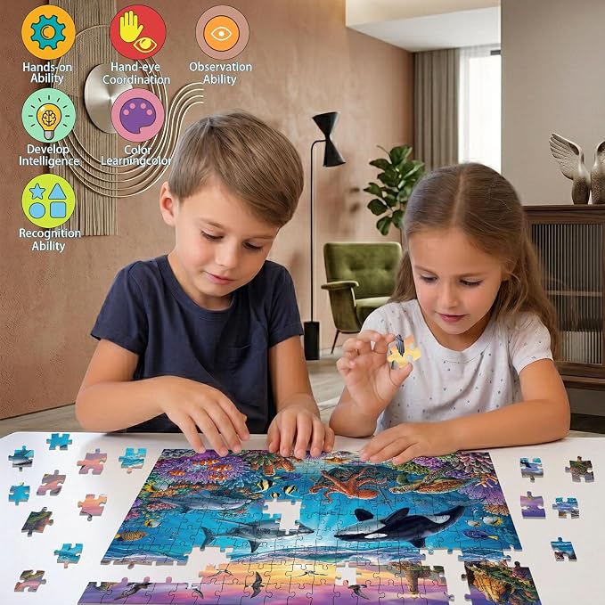 Puzzles for Kids Ages 6-8 Year Old - Underwater World, 200 Pieces Jigsaw Puzzles for Kids Ages 8-10, Learning Educational Toys for Boys and Girls Gift