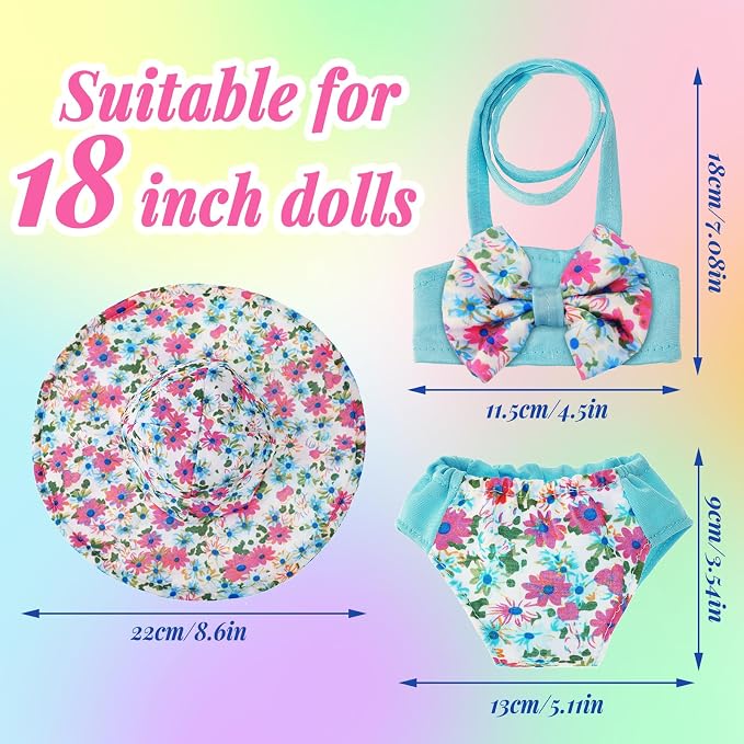 Kajaia 8 Pcs Light Blue 18 Inch Doll Clothes and Accessories Doll Swimsuit Dress Flip Flops Hat Outfit Swimsuit Accessories