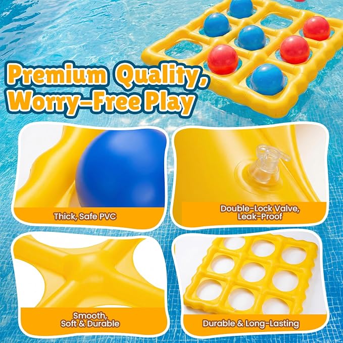 Pool Toys Inflatable Tic-Tac-Toe Game Giant Outdoor Floating Game with 10 Balls Swimming Pool Games for Kids Adults Family 2-10 Players Yard Pool Beach Lawn Camping