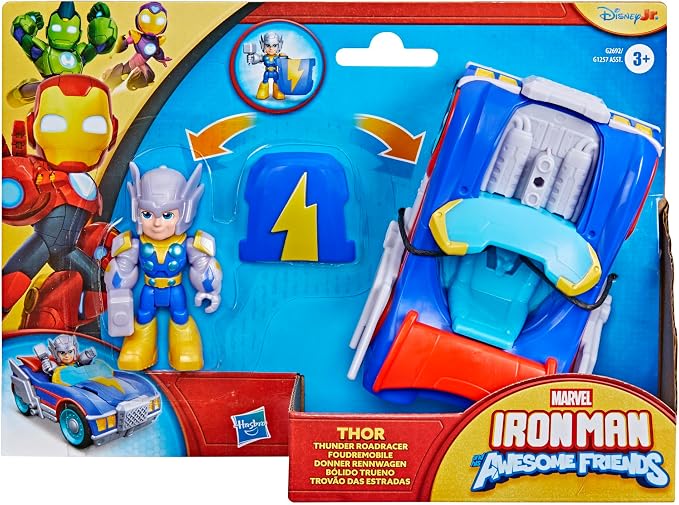 Marvel Iron Man and His Awesome Friends Thor Thunder Roadracer Action Figure & Toy Vehicle, 3-Inch (7.6 CM) Super Hero Toys, 3+