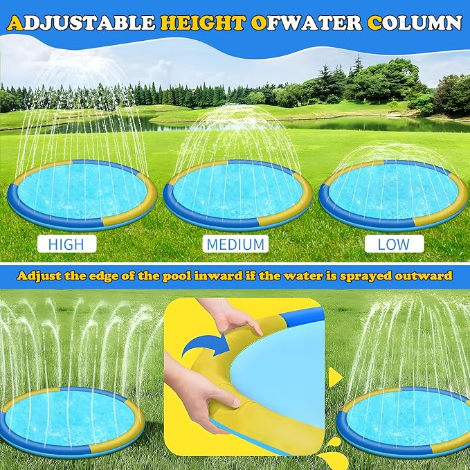CACSPS 140" Non-Slip Splash Pad for Kids and Dog, Thicken Sprinkler Pool Summer Outdoor Water Toys, Extra Large Backyard Wading Pool for Children Boys & Girls or Pet Dog (Blue&Yellow)