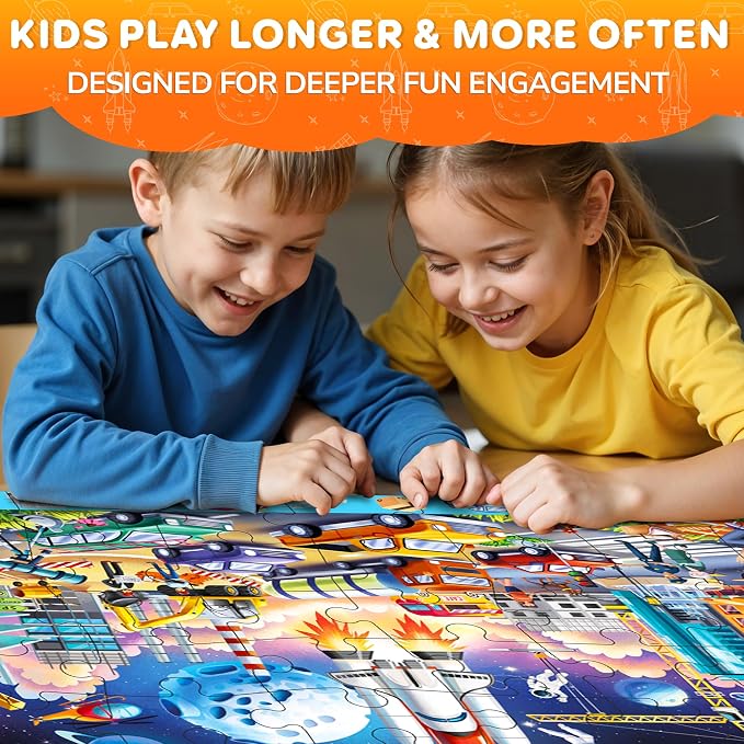 QUOKKA Giant Floor Puzzles for Kids Ages 4-6 – 2x3 Ft Search and Find Jumbo Jigsaw Puzzles for Kids Ages 3-5 – 48 Above and Beyond Future City Scene for 4-8 yo – Toy with Gift Box for Toddlers