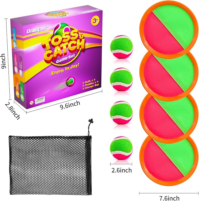 Toss and Catch Ball Game Set - Outdoor & Indoor Sports Toys for Kids - Outside Games for Yard, Lawn, Camping, Beach, Pool - Classic Sticky Paddle Ball Toy for 3 4 5 6 7 8-12 Year Old Boys Girls Gifts