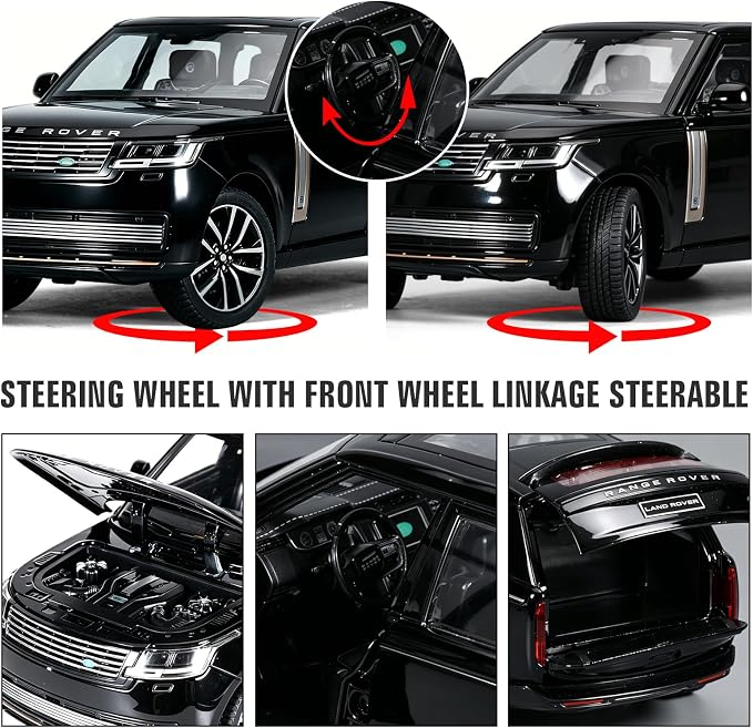 Toy Car Model 1/24 Diecast Cars Compatible with Land Rover Range Rover Off-Road SUV Collect Model Car Kits for Adults and Boys Metal Toy Cars for Kids Age 3+ Pull Back Cars with Light and Sound（Black）