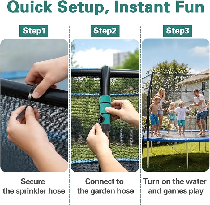Bobor Trampoline Sprinkler for Kids, Outdoor Trampoline Water Sprinklers, Backyard Summer Water Toys, Outside Trampoline Accessories for Yard Backyard Water Fun (39ft)