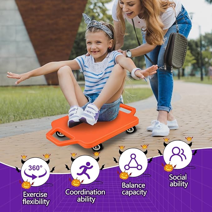 2 Pcs Sports Scooter Board with Handles Colored Floor Sitting Scooter Board with Plastic Casters for Kids Gym Indoor Outdoor Activities Play Equipment